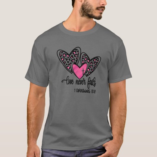 T-shirt L'amour n'échoue jamais Leopard Heart Love Religie (Devant)