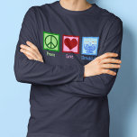 T-shirt L'amour pour la paix Hanoukka<br><div class="desc">Peace Love Hanoukka cadeau pour une personne juive qui aime célébrer Chanukah. Un joli signe de paix,  un coeur,  et une belle menorah.</div>