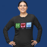 T-shirt L'amour pour la paix Hanoukka<br><div class="desc">Peace Love Hanoukka cadeau pour une personne juive qui aime célébrer Chanukah. Un joli signe de paix,  un coeur,  et une belle menorah.</div>