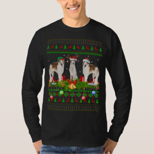T-shirt L'Amoureux des chiens de Borzoi Xmas Éclairage Pèr