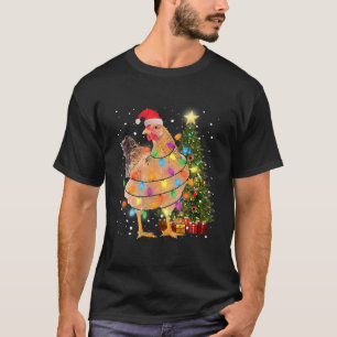T-shirt Lampes de Noël de poulet moche arbre Santa Hat Hen