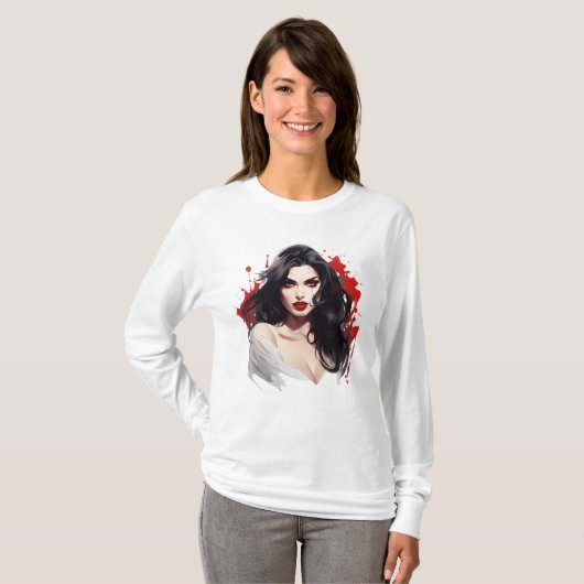 T-shirt Lance tes dents dans Halloween : Fille Vampire (Devant entier)