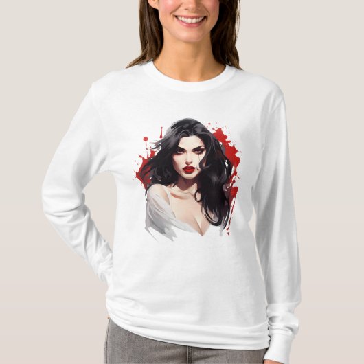 T-shirt Lance tes dents dans Halloween : Fille Vampire (Devant)