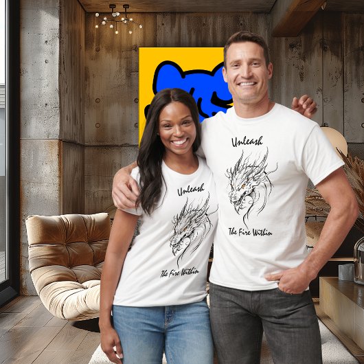 T-shirt Lancer le feu dans - Fierce Dragon Line Art