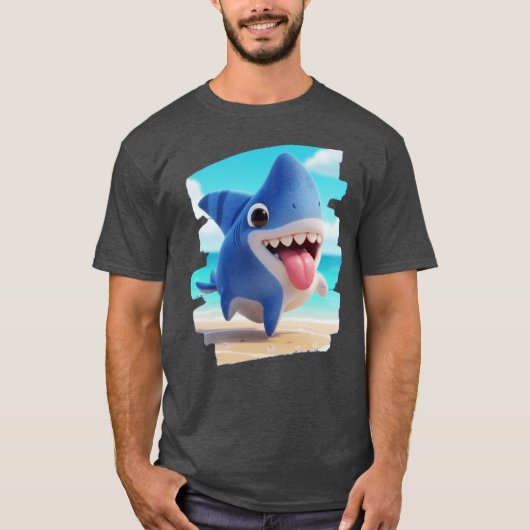 T-shirt Land Half Cute Dog Half Whimsical Shark 3D retro (Devant)