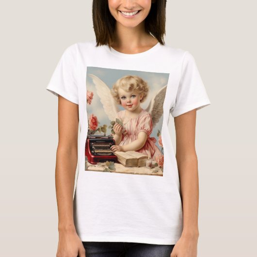 T-shirt L'ange mignon écrit une lettre d'amour (Devant)
