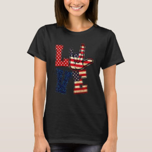 T-shirt Langue Des Signes Asl Je T'Aime Drapeau Américain