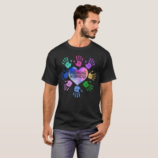 T-shirt Langue des signes Interprète Coeur main (Devant entier)