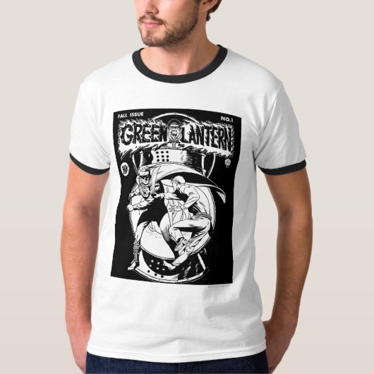 T-shirt Lanterne verte avec cape en combat, noir et blanc (Devant)