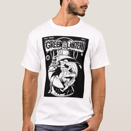 T-shirt Lanterne verte avec cape en combat, noir et blanc (Devant)