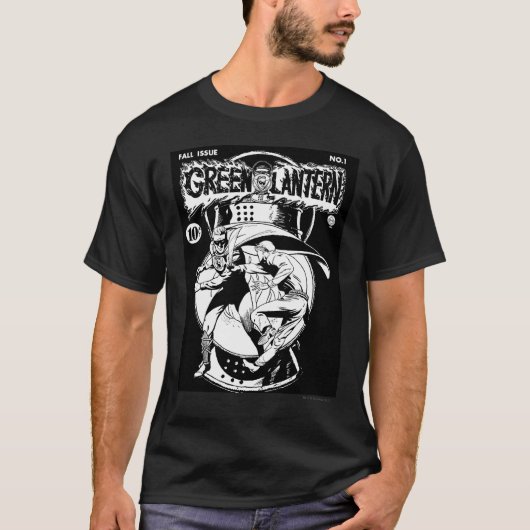 T-shirt Lanterne verte avec cape en combat, noir et blanc (Devant)
