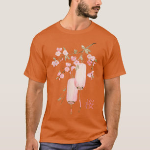 T-shirt Lanternes en fleurs de cerisier rose japonais Saku