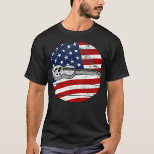 T-shirt Lap Steel Guitar USA Drapeau Slide Guitariste Musi