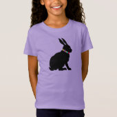 T-Shirt Lapin assis noir en silhouette Fleurs (Devant)