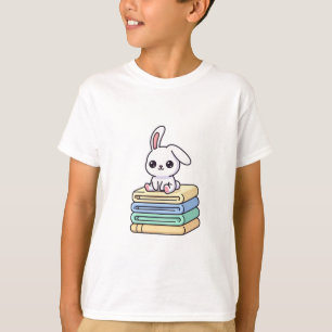 T-shirt Lapin assis sur des livres colorés pour enfants