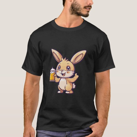 T-shirt Lapin Avec La Bière Drôle Boisson Partie Longues M (Devant)