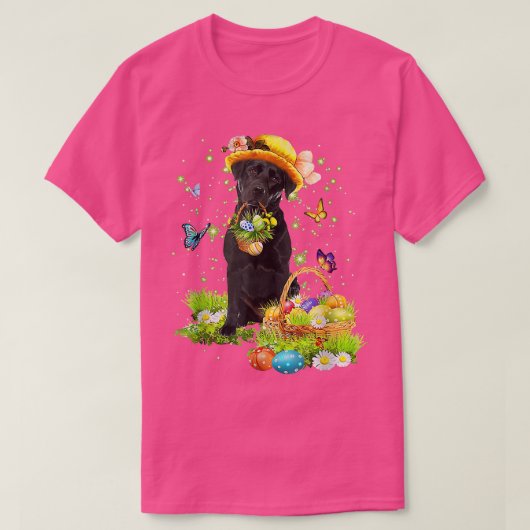 T-shirt Lapin Black Labrador Chien Joyeux Oeufs de Pâques  (Design devant)
