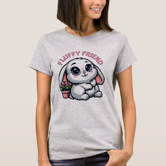 T-shirt Lapin blanc bouffant avec pot Plante (Devant)