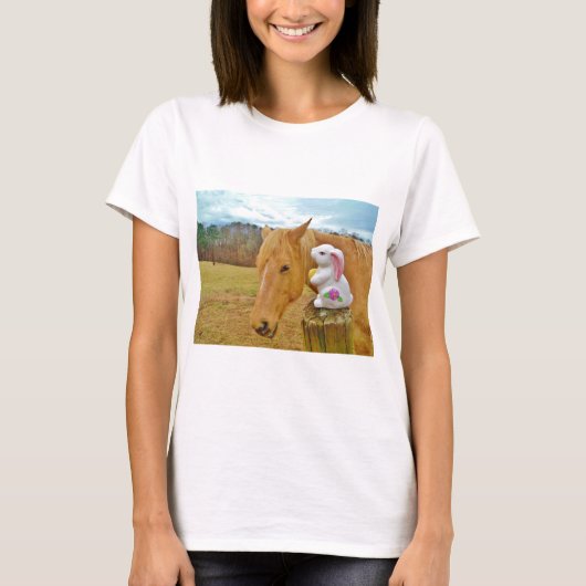 T-shirt Lapin blanc et cheval jaune blond (Devant)