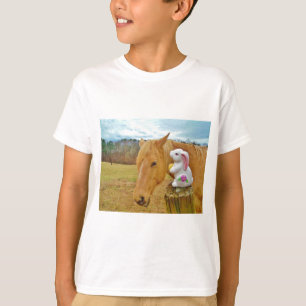 T-shirt Lapin blanc et cheval jaune blond
