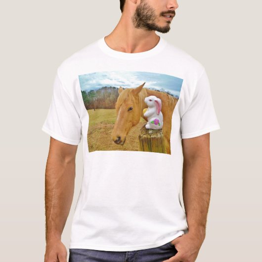 T-shirt Lapin blanc et cheval jaune blond (Devant)