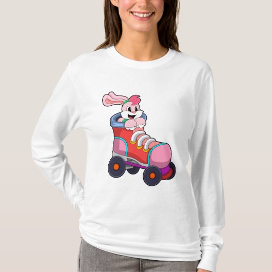 T-shirt Lapin comme Patineur Inline avec Patins Inline (Devant)