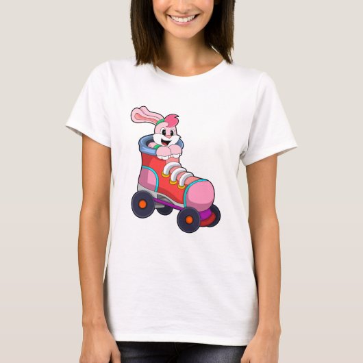 T-shirt Lapin comme Patineur Inline avec Patins Inline (Devant)