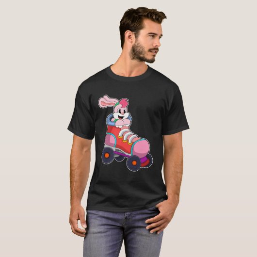 T-shirt Lapin comme Patineur Inline avec Patins Inline (Devant entier)
