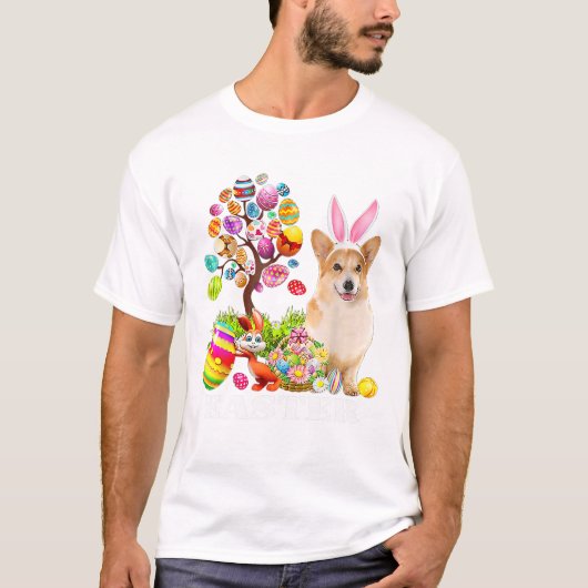 T-shirt Lapin Corgi Chien Joyeuses Pâques Œufs (Devant)