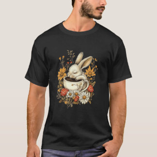 T-shirt Lapin Cottagecore Fleur Bunny Tasse à Thé Femmes F