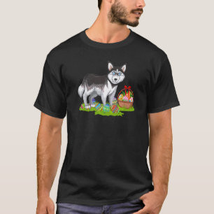 T-shirt Lapin de chasse d'oeufs de Pâques drôle Chien Husk