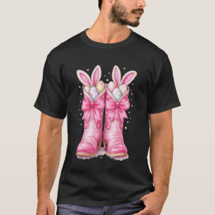 T-shirt Lapin de jour de Pâques Bottes de cow-girls Salut