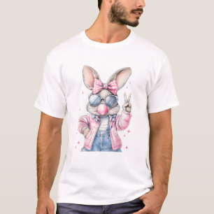 T-shirt Lapin de jour de Pâques mignon soufflant des bulle