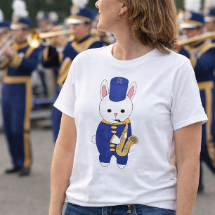 T-shirt Lapin de la fanfare jouant du saxophone bleu or