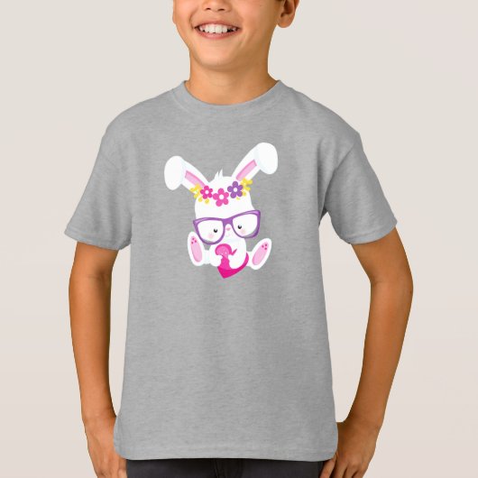 T-shirt Lapin de la Saint Valentin, Lapin Blanc, Coeur, Lu (Devant)