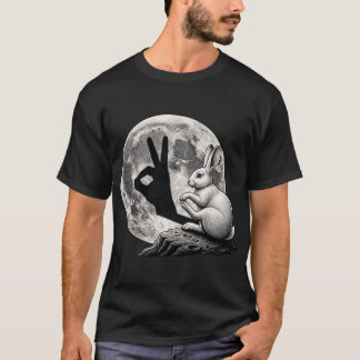 T-shirt Lapin de lune drôle ombre main geste de lapin mign