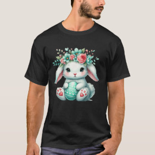 T-shirt Lapin de Pâques avec couronne de fleurs Filles Fem