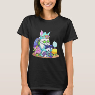 T-shirt Lapin de Pâques Chat Drôle de Joueur de Jeu Vidéo