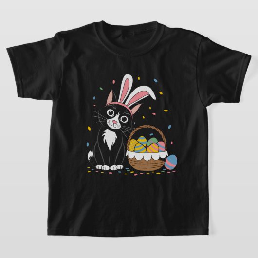 T-shirt Lapin de Pâques Chat Noir Smoking Oreilles de Lapi (Poser)