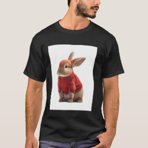 T-shirt Lapin de Pâques drôle en col roulé rouge conçu par