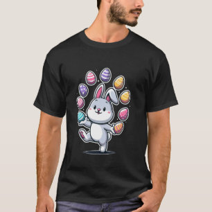 T-shirt Lapin de Pâques drôle mignon jonglant des œufs col