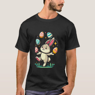 T-shirt Lapin de Pâques drôle mignon jonglant des œufs col