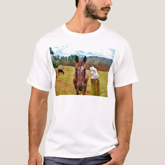 T-shirt Lapin de Pâques et cheval Brown (Devant)