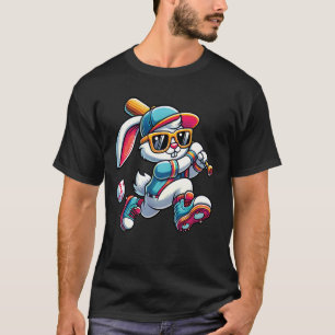 T-shirt Lapin de Pâques Jouant au Baseball Garçons adolesc