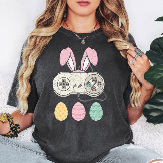 T-shirt Lapin de Pâques Joueur Manette Rétro & Œufs
