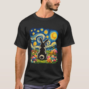 T-shirt Lapin de Pâques Joyeuses Pâques Œufs Van Gogh Nuit