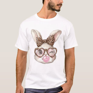 T-shirt Lapin de Pâques Lunettes Mignonnes Léopard Lapin d