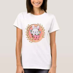 T-shirt Lapin de Pâques mignon assis dans le panier