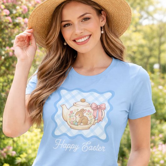 T-shirt Lapin de Pâques Théière Gingham