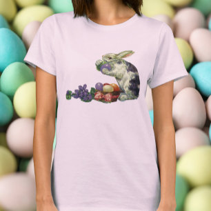 T-shirt Lapin de Pâques victorien vintage, Fleurs et Œufs